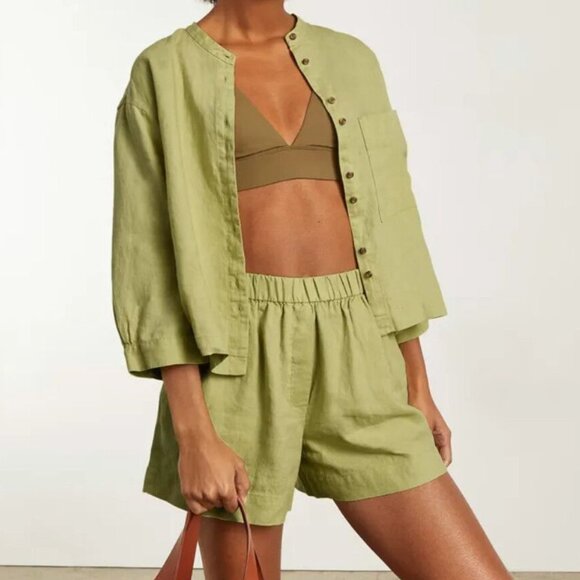 EVERLANE Linen Billow Blouse Olive Green - Picture 7 of 7